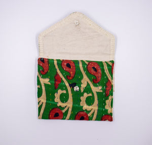 Kantha Oil Pouch - Green, Red, Beige