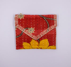 Kantha Oil Pouch - Red, Yellow, Grey